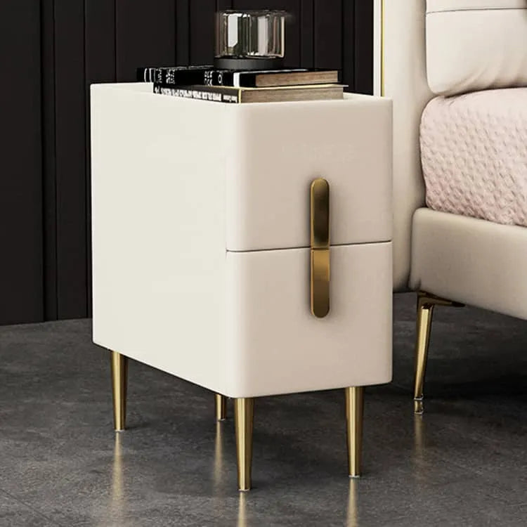 Luxury Marble Faux Leather Nightstand with Gold Accents - Modern Bedside Table fzyhs-2741