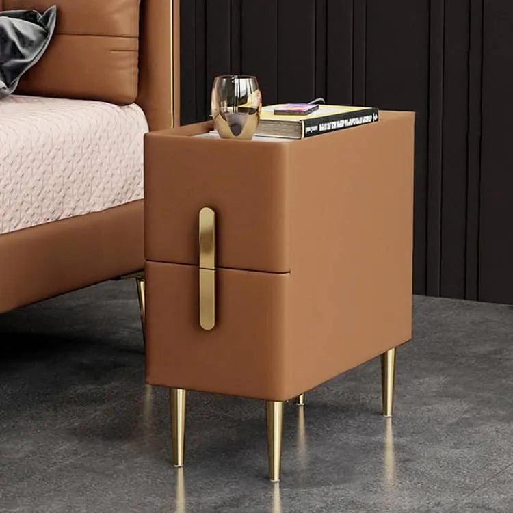 Luxury Marble Faux Leather Nightstand with Gold Accents - Modern Bedside Table fzyhs-2741