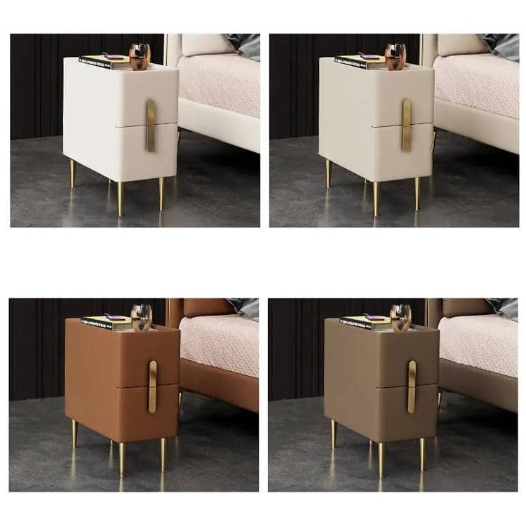 Luxury Marble Faux Leather Nightstand with Gold Accents - Modern Bedside Table fzyhs-2741