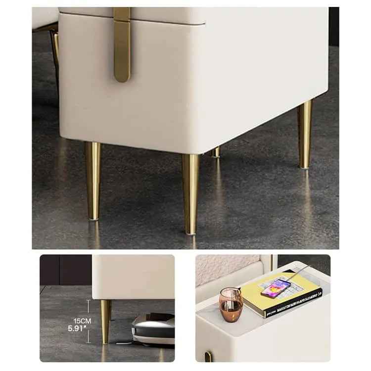 Luxury Marble Faux Leather Nightstand with Gold Accents - Modern Bedside Table fzyhs-2741