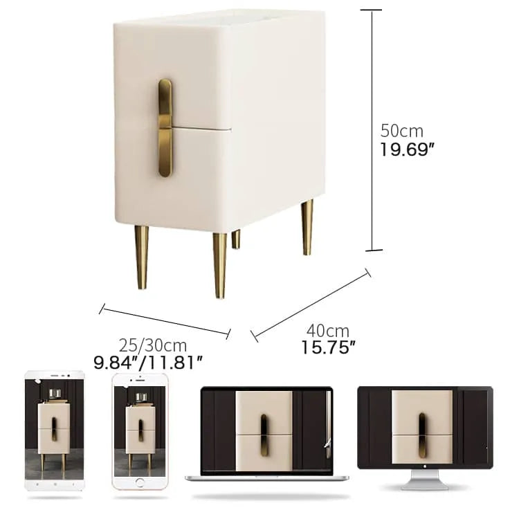 Luxury Marble Faux Leather Nightstand with Gold Accents - Modern Bedside Table fzyhs-2741