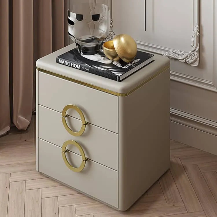 Modern Solid Wood Nightstand with Faux Leather Accents - Luxury Bedroom Furniture fzyhs-2742