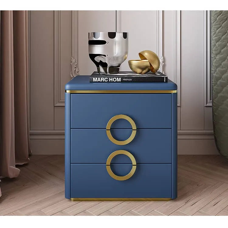 Modern Solid Wood Nightstand with Faux Leather Accents - Luxury Bedroom Furniture fzyhs-2742