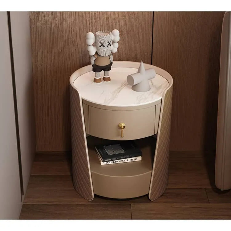 Luxurious Solid Wood Nightstand with Marble Top & Faux Leather Accents fzyhs-2743