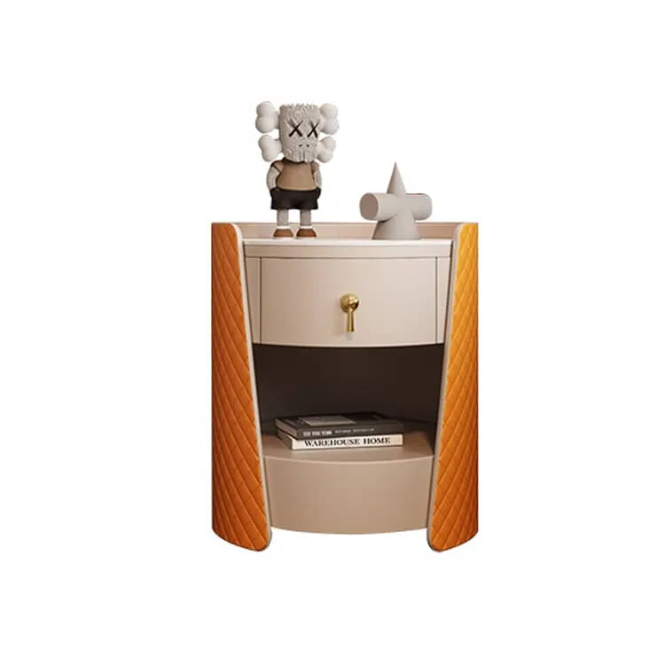 Luxurious Solid Wood Nightstand with Marble Top & Faux Leather Accents fzyhs-2743