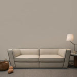 Minimalist Geometric Leather Sofa, French Cream Style with Black Accents, Straight-Line Couch for Large Spaces gjzw-0409-72