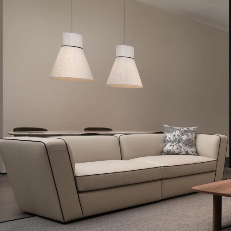 Minimalist Geometric Leather Sofa, French Cream Style with Black Accents, Straight-Line Couch for Large Spaces gjzw-0409-72