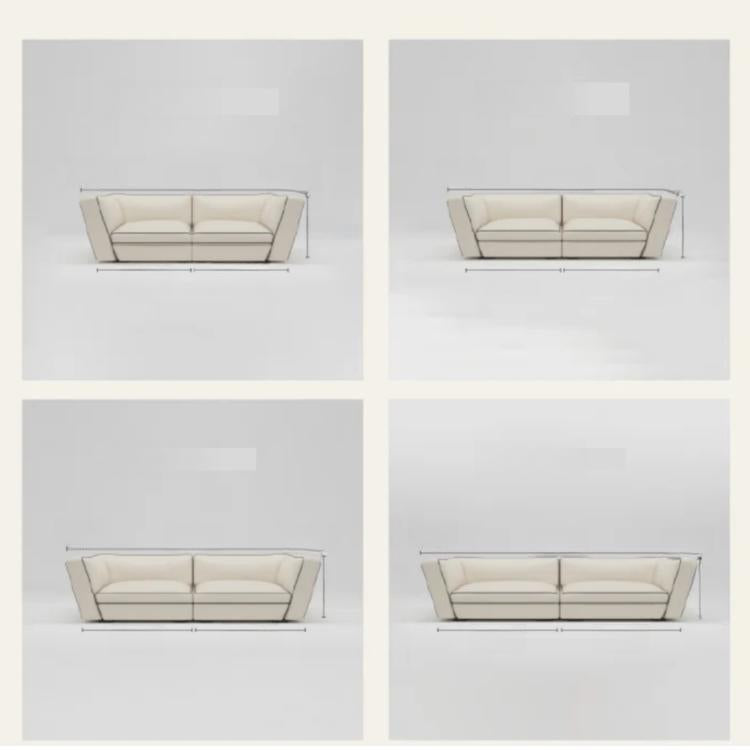Minimalist Geometric Leather Sofa, French Cream Style with Black Accents, Straight-Line Couch for Large Spaces gjzw-0409-72