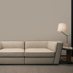 Minimalist Geometric Leather Sofa, French Cream Style with Black Accents, Straight-Line Couch for Large Spaces gjzw-0409-72