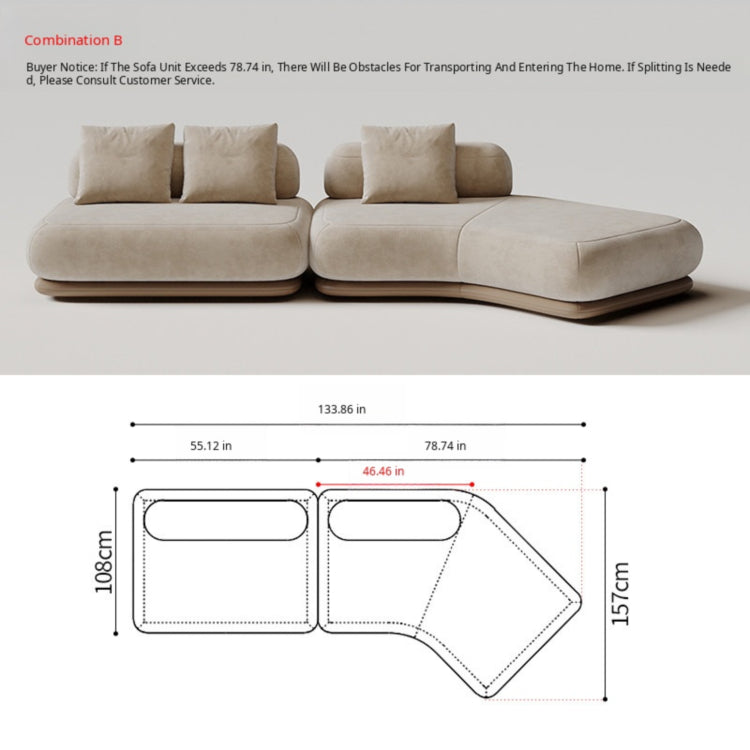 Italian Minimalist Block-Style Sectional Sofa, Asymmetrical Corner Couch for Living Room gs-0209-52
