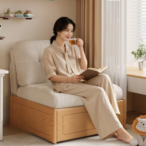 Cream Style Solid Wood Chenille Fabric Sofa Bed, Extendable Fold-Out Sleeper Chair for Small Spaces gw-805