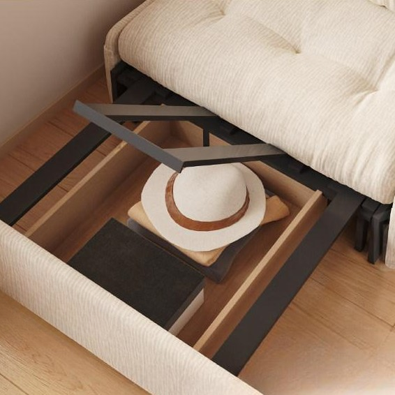 Cream Style Solid Wood Chenille Fabric Sofa Bed, Extendable Fold-Out Sleeper Chair for Small Spaces gw-805