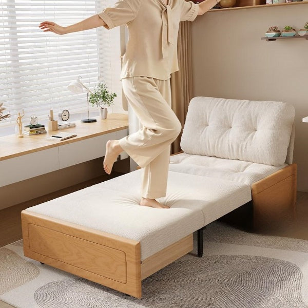 Cream Style Solid Wood Chenille Fabric Sofa Bed, Extendable Fold-Out Sleeper Chair for Small Spaces gw-805