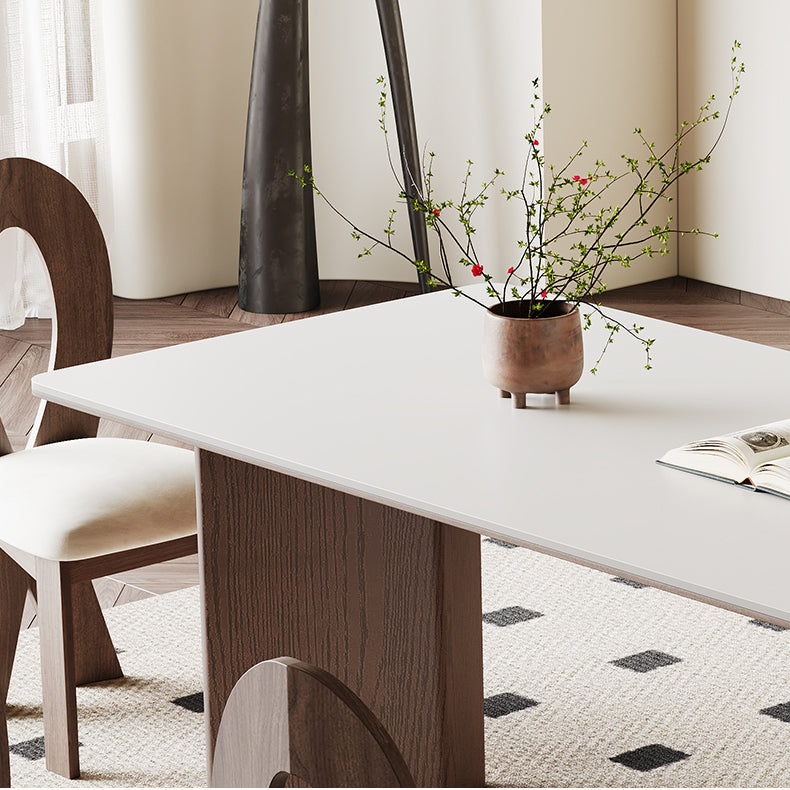 Stunning White Ceramic Table with Brown Ash Wood Finish hagst-1666