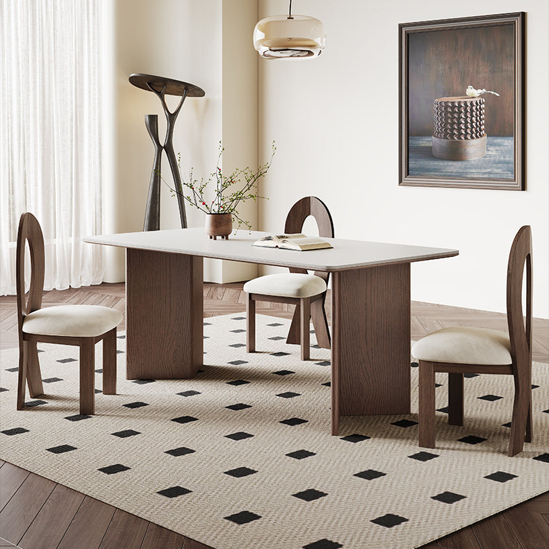 Stunning White Ceramic Table with Brown Ash Wood Finish hagst-1666