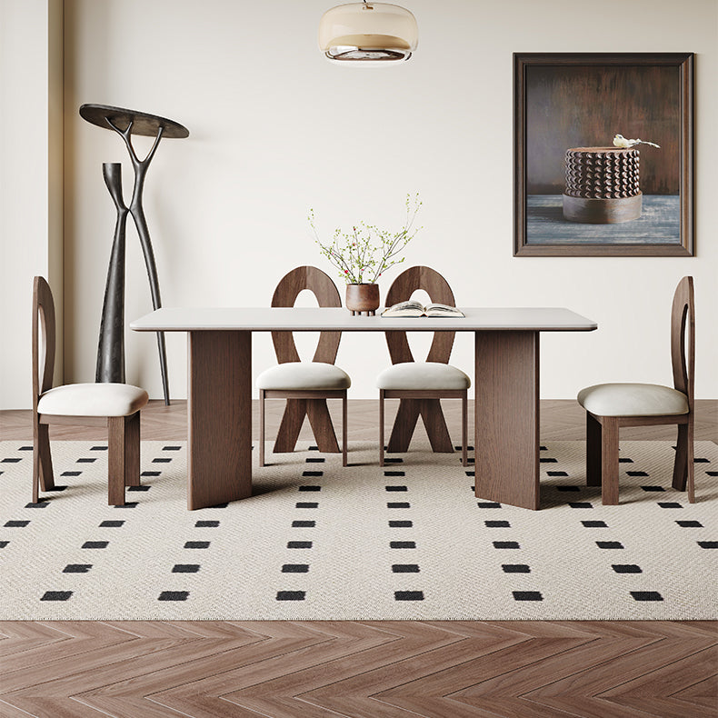 Stunning White Ceramic Table with Brown Ash Wood Finish hagst-1666