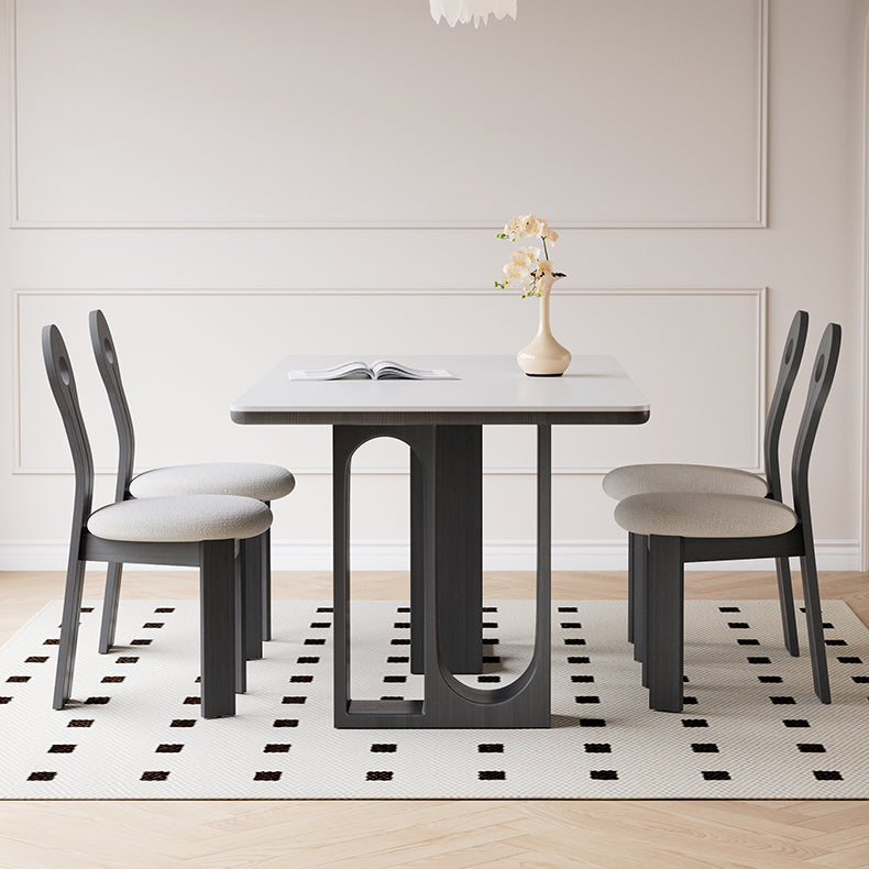 Sleek Modern Dining Table in Matte White with Ash Wood and Ceramic Finish hagst-1674