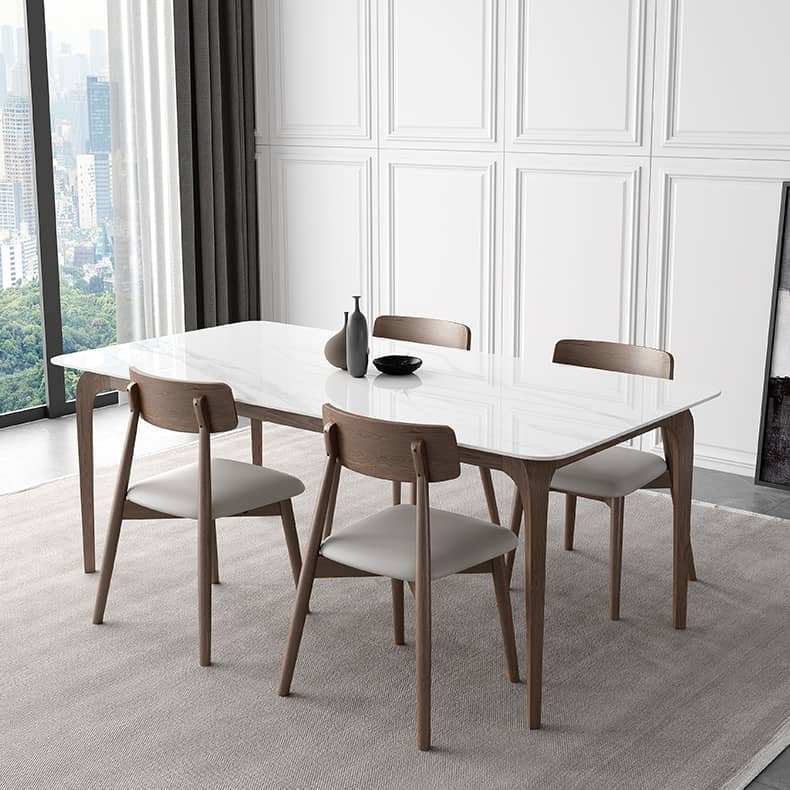 Stunning White Sintered Stone & Ash Wood Layered Table - Modern Elegance for Your Home hagst-317