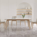 Stylish Table with White Sintered Stone Top and Ash Wood Multi-Layer Board hagst-558