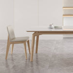 Stylish Table with White Sintered Stone Top and Ash Wood Multi-Layer Board hagst-558
