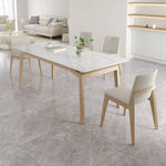Stylish Table with White Sintered Stone Top and Ash Wood Multi-Layer Board hagst-558