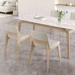 Stylish Table with White Sintered Stone Top and Ash Wood Multi-Layer Board hagst-558