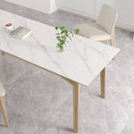 Stylish Table with White Sintered Stone Top and Ash Wood Multi-Layer Board hagst-558