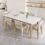 Stylish Table with White Sintered Stone Top and Ash Wood Multi-Layer Board hagst-558