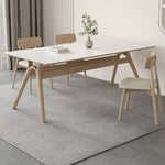 Elegant White Sintered Stone Dining Table with Ash Wood Multi-Layer Board hagst-561