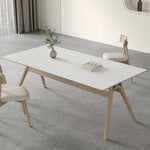Elegant White Sintered Stone Dining Table with Ash Wood Multi-Layer Board hagst-561
