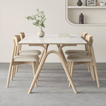 Elegant White Sintered Stone Dining Table with Ash Wood Multi-Layer Board hagst-561