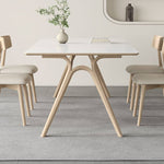Elegant White Sintered Stone Dining Table with Ash Wood Multi-Layer Board hagst-561
