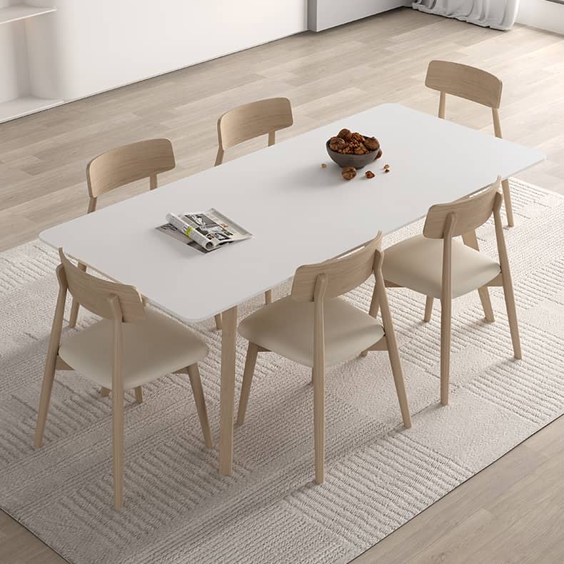 Elegant White Sintered Stone Dining Table with Ash Wood Multi-Layer Board hagst-561