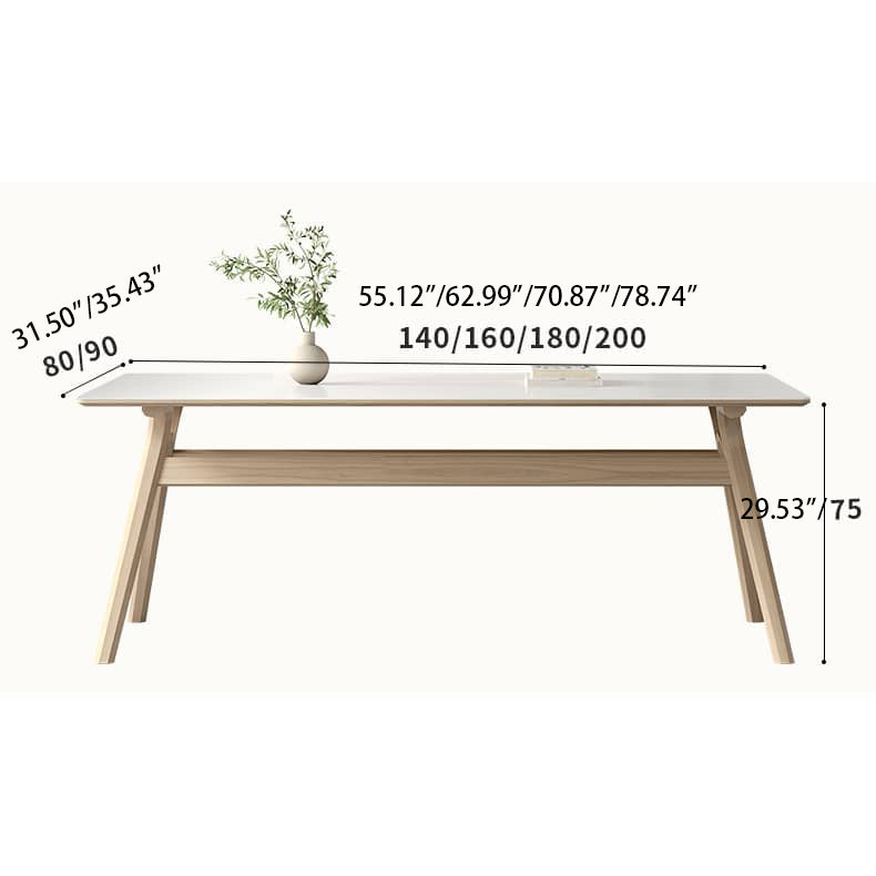 Elegant White Sintered Stone Dining Table with Ash Wood Multi-Layer Board hagst-561