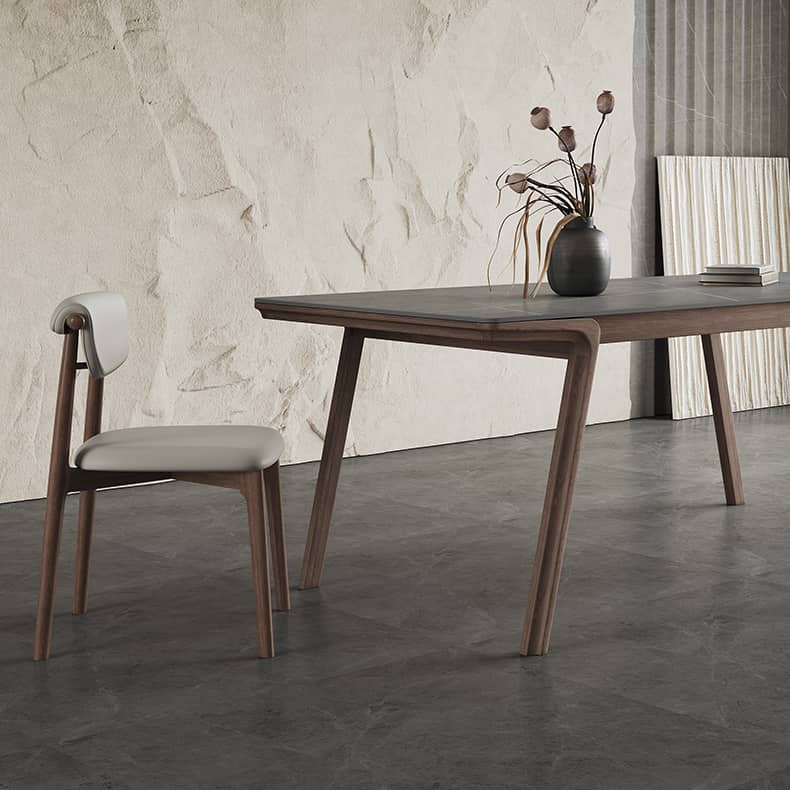Sleek Gray Sintered Stone Table with Elegant Ash Wood Base hagst-564