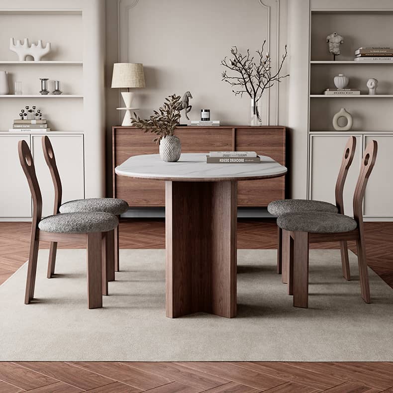 Elegant White Sintered Stone Dining Table with Ash Wood Multi-Layer Board hagst-573