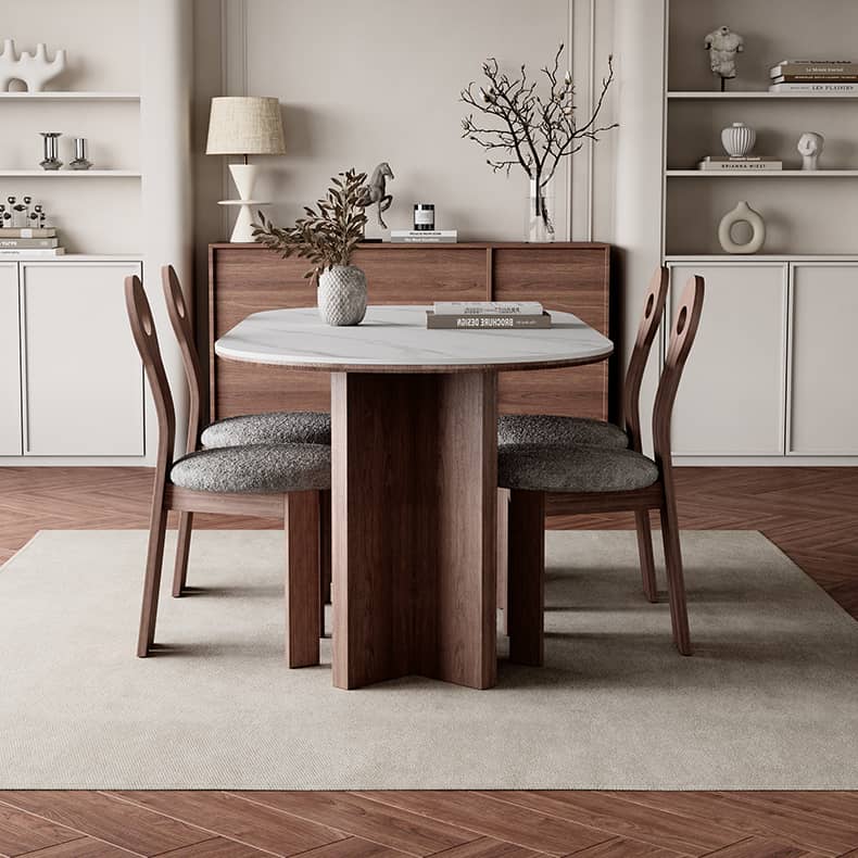 Elegant White Sintered Stone Dining Table with Ash Wood Multi-Layer Board hagst-573