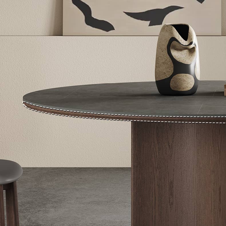 Modern Gray Sintered Stone Table with Ash Wood Multi-Layer Design hagst-575