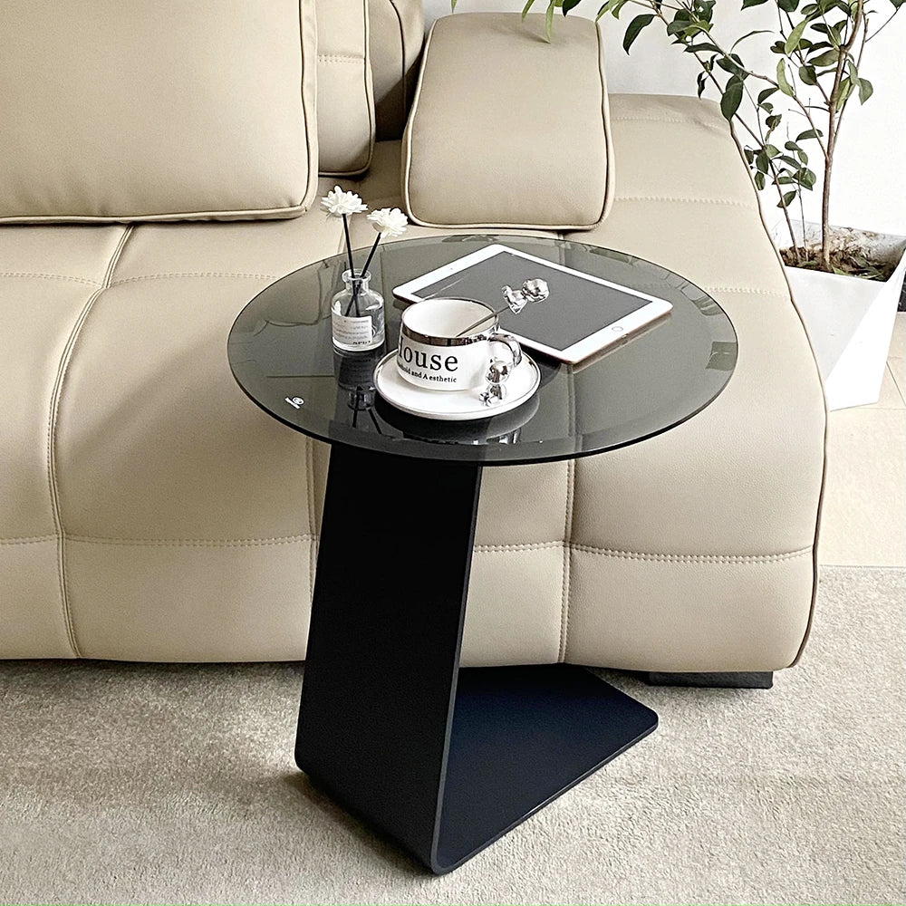 Modern Round Tempered Glass Coffee Table with Aluminum Alloy Base - Stylish Living Room Accent hakt-5148