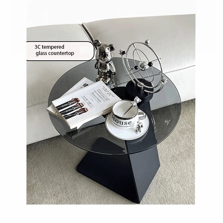 Modern Round Tempered Glass Coffee Table with Aluminum Alloy Base - Stylish Living Room Accent hakt-5148