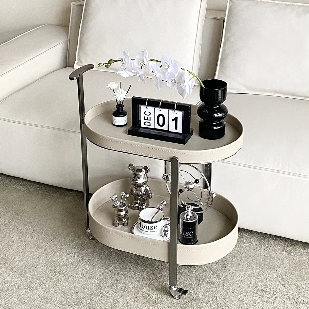 Stylish Synthetic Leather and Stainless Steel Tea Table with Wheels - Modern Home Decor للبيع hakt-5152