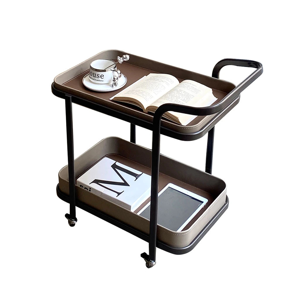 Stylish Synthetic Leather and Stainless Steel Tea Table with Wheels - Modern Home Decor للبيع hakt-5152