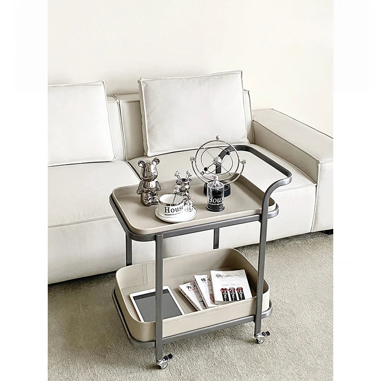 Stylish Synthetic Leather and Stainless Steel Tea Table with Wheels - Modern Home Decor للبيع hakt-5152