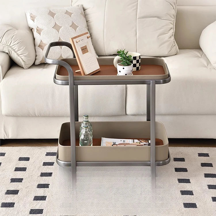 Stylish Synthetic Leather and Stainless Steel Tea Table with Wheels - Modern Home Decor للبيع hakt-5152