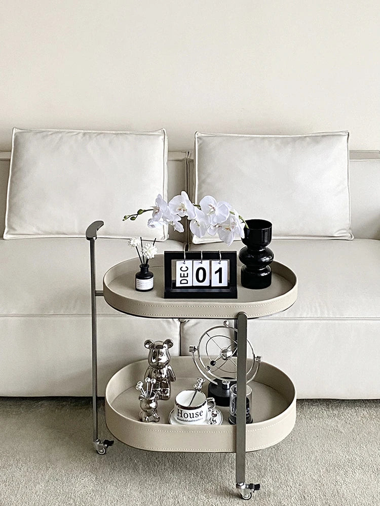 Stylish Synthetic Leather and Stainless Steel Tea Table with Wheels - Modern Home Decor للبيع hakt-5152