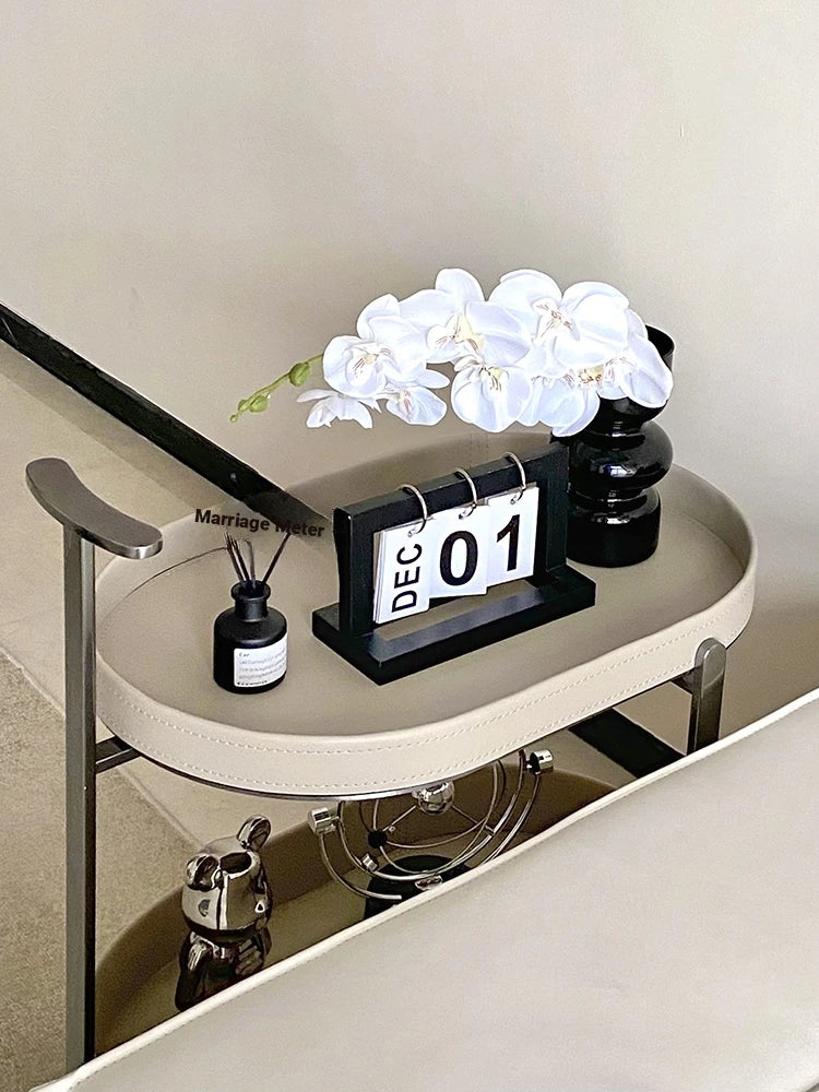 Stylish Synthetic Leather and Stainless Steel Tea Table with Wheels - Modern Home Decor للبيع hakt-5152