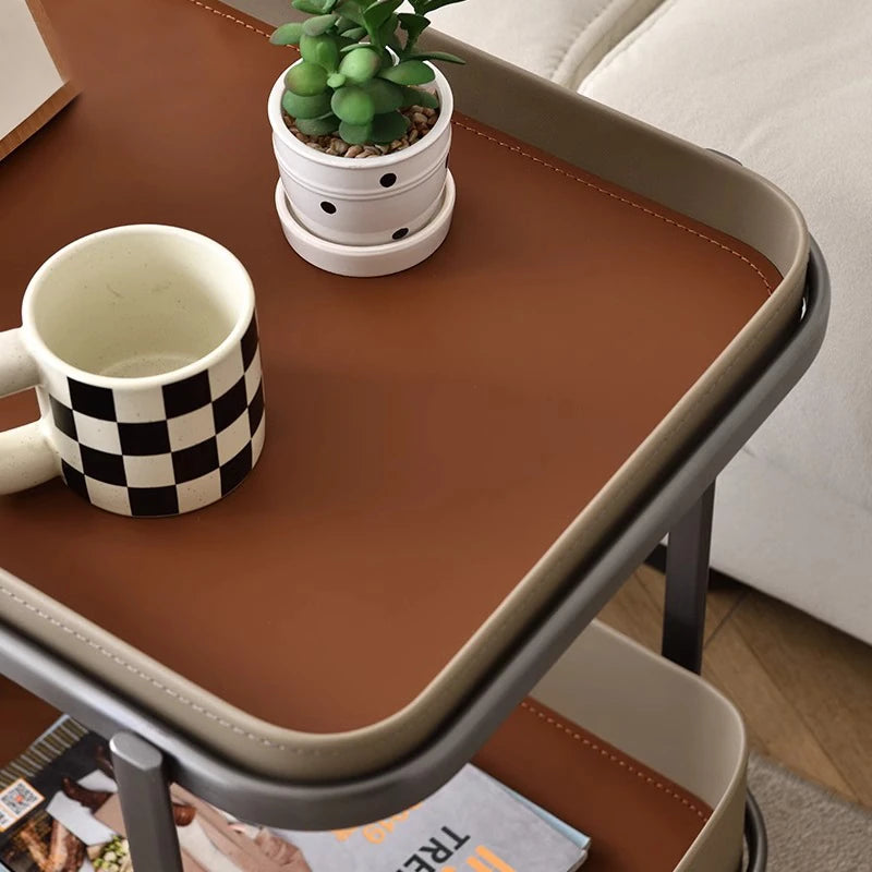 Stylish Synthetic Leather and Stainless Steel Tea Table with Wheels - Modern Home Decor للبيع hakt-5152