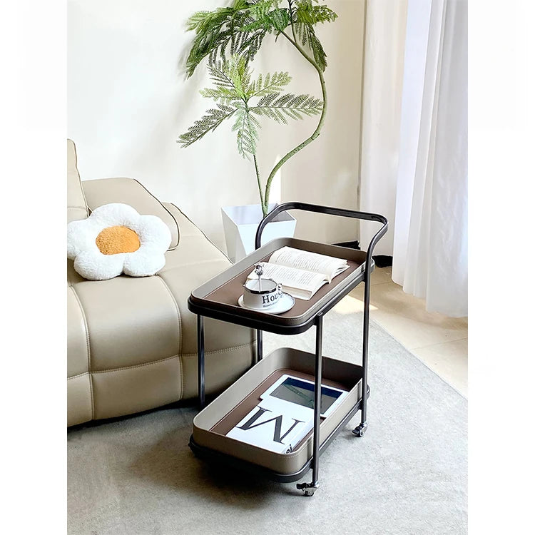 Stylish Synthetic Leather and Stainless Steel Tea Table with Wheels - Modern Home Decor للبيع hakt-5152