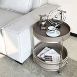Stylish Synthetic Leather and Stainless Steel Tea Table with Dual Storage Shelves – Modern Home Decor Accent hakt-5153