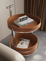 Stylish Synthetic Leather and Stainless Steel Tea Table with Dual Storage Shelves – Modern Home Decor Accent hakt-5153